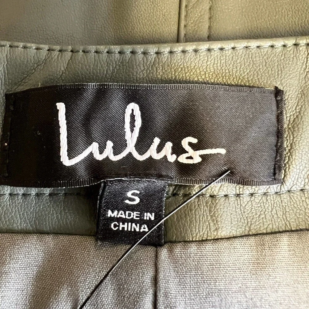 Lulus Most Fab Vegan Leather Button-Front Mini Skirt‎ Olive Green Small New